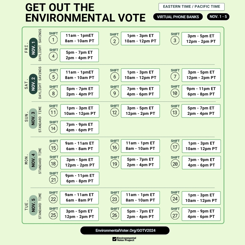 EVP GOTV 2024 phone bank shifts.